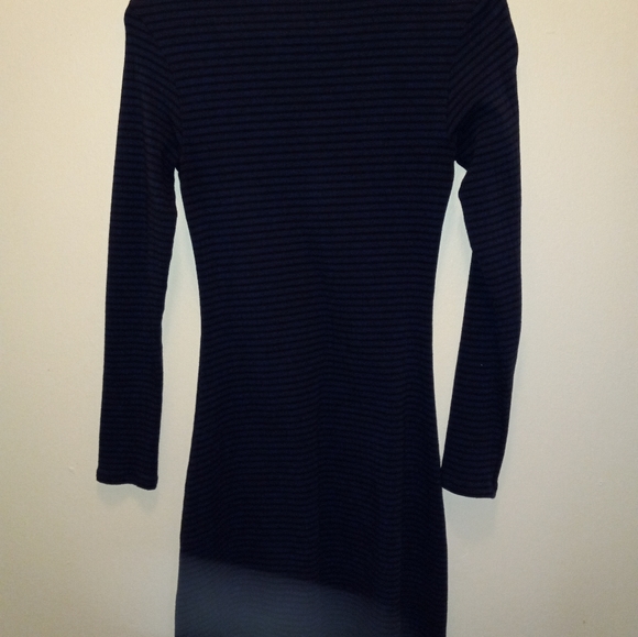 American Apparel Navy Blue and Black Striped Long Sleeve Mid Length Dress - Picture 4 of 4